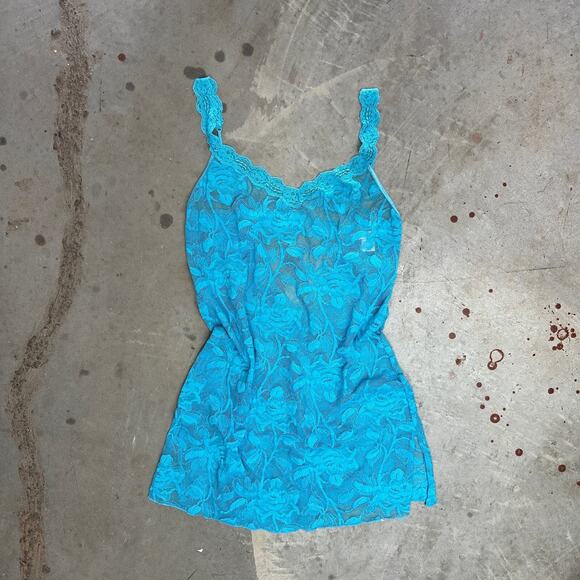 VTG Victoria's Secret Slip Dress Women's M Blue Lace Floral NightGown Nightie - Picture 4 of 8
